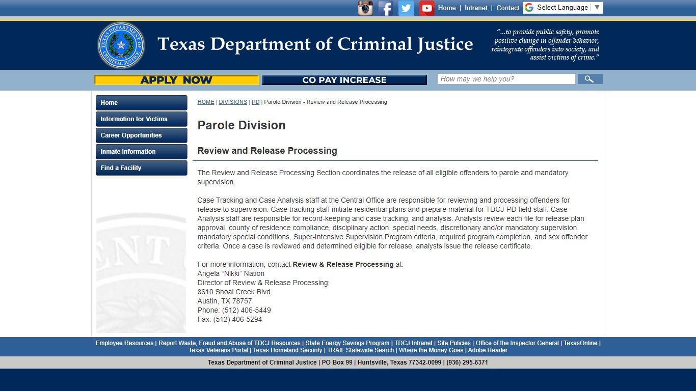 Parole Division - Review and Release Processing - Texas Department of ...